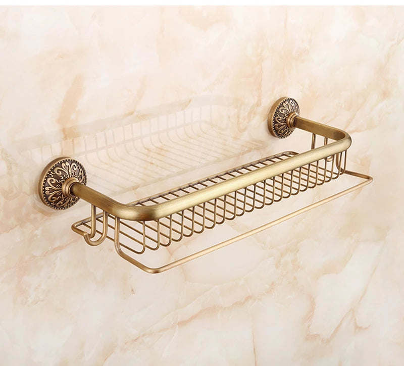 Antique Bronze Brass Wall Mounted Bathroom Soap Basket Bathroom Shower Shelf Shampoo Holder Shelves Storage Shelf Rack