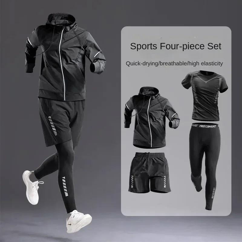 New Men's Sportswear 1-5Pcs Suit  All-Season Running Cycling Fitness Quick Drying Clothing Jogging Training Men's Track Suit Set