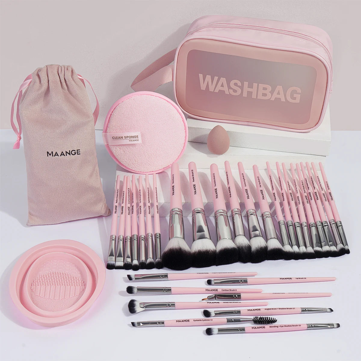 MAANGE 34PCS Makeup Tools Kit 30PCS Foundation Eyeshadow Blush Makeup Brush Cosmetic Makeup Remover Puff Sponge Set with Bag
