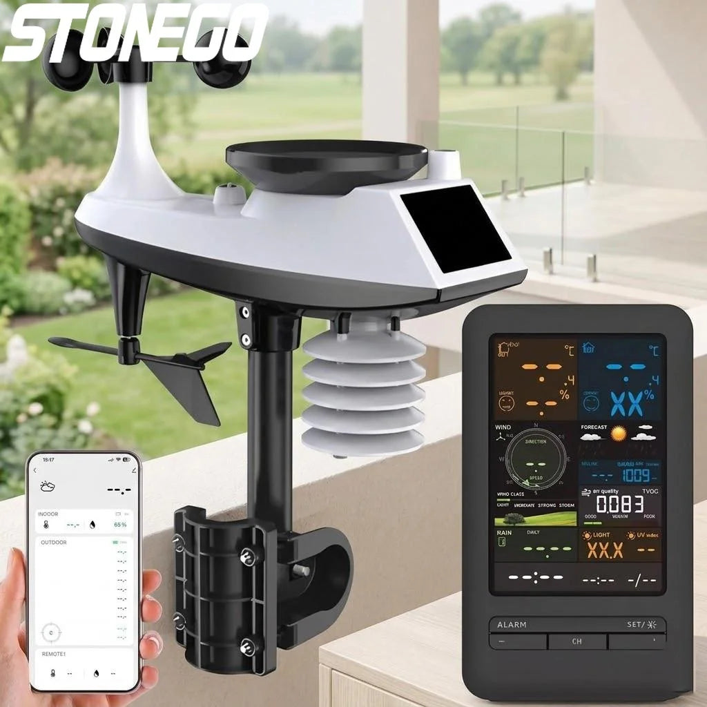 Smart Home Weather Station APP Control Monitor Temperature Humidity UV Index Wind Rainfall Auto Timer Perpetual Calendar