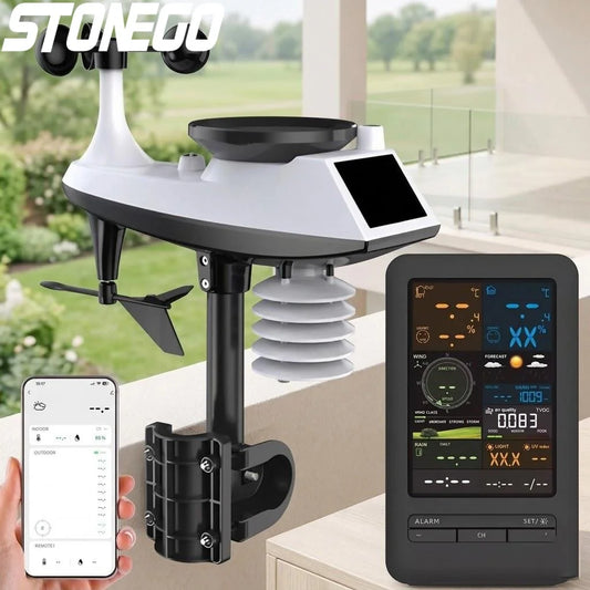 Smart Home Weather Station APP Control Monitor Temperature Humidity UV Index Wind Rainfall Auto Timer Perpetual Calendar