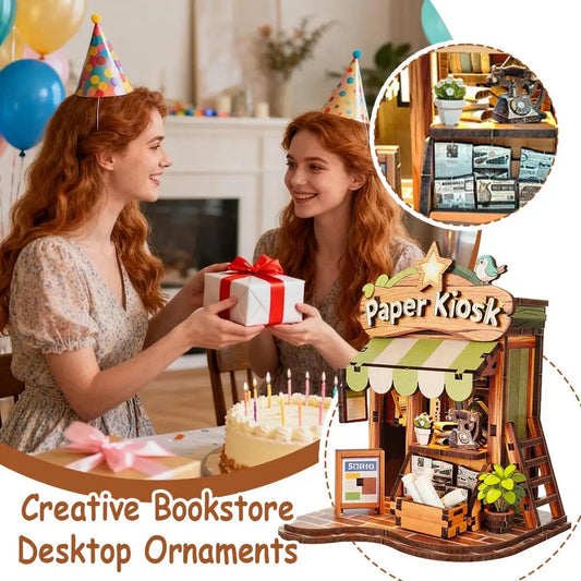 Creative Bookstore Desktop Decoration DIY Book Home Wooden Building 3D Hand-assembled Building Model Highquality Furnishing Gift