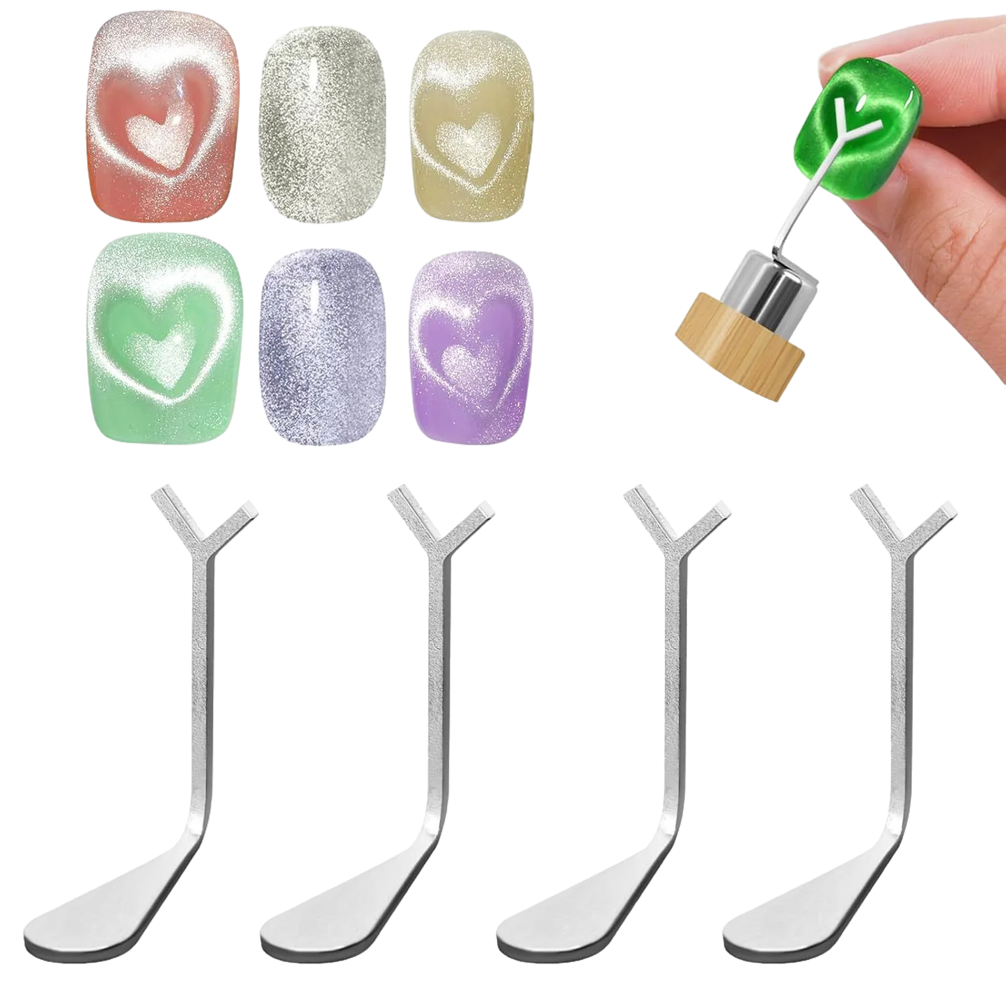 2/3Pcs Heart Cat’Eye Nail Magnet Set Y-shape,Cylinder Magnetic Stick for Creat French Cat Eye Love Shape On Nails Manicure Tools