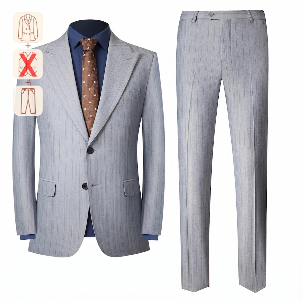 Men's 3-Piece Slim Fit Stripe Suit Blazer Jacket Vest Pants Set | Wedding Tuxedo Formal Business Prom Party US Size XXS-3XL