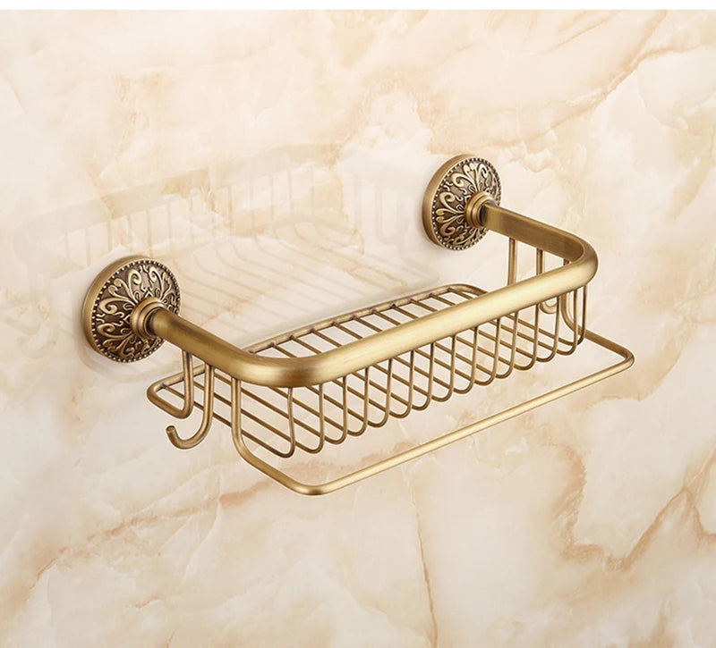 Antique Bronze Brass Wall Mounted Bathroom Soap Basket Bathroom Shower Shelf Shampoo Holder Shelves Storage Shelf Rack