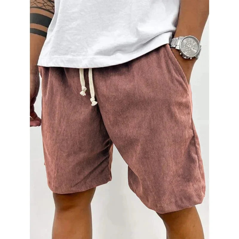 New 2025 Men's Summer Casual Drawstring Corduroy Retro Shorts Comfortable Loose Fit Plain Patterned Versatile for Daily Wear
