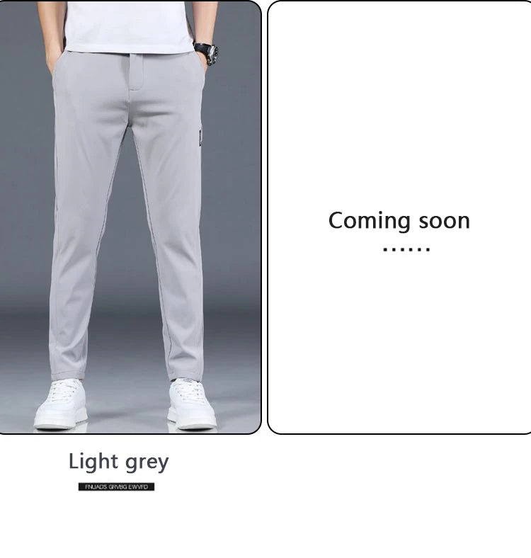 Ice silk men's pants 2025 summer new black gray thin business casual pants outdoor elastic breathable straight leg sports pants
