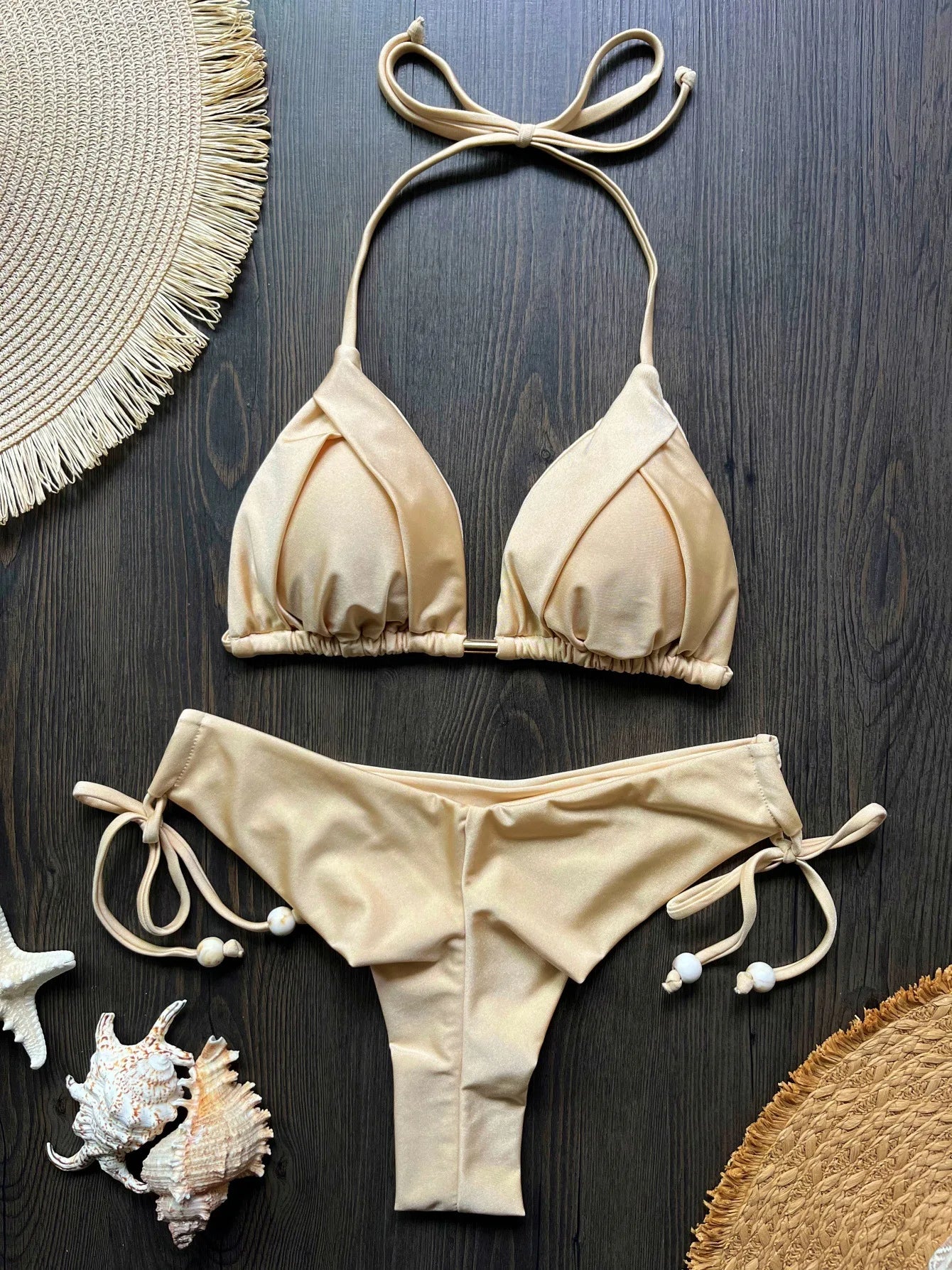 Summer Brazilian Bikini Set Women Sexy Bandage Top Thong Bottom 2 Pieces Set Push-up Swimwear Lace Up Swimsuit Beachwear