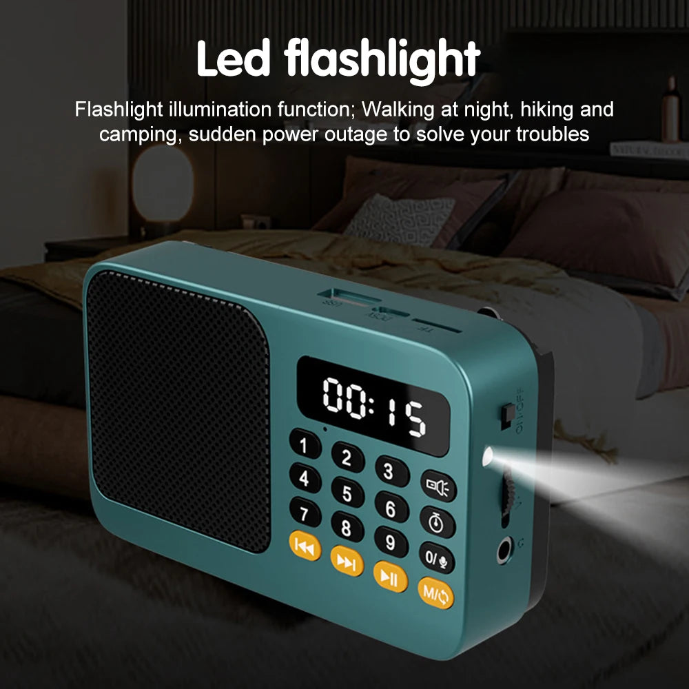 Bluetooth 5.0 Portable FM Radio Small Emergency Recargable Sound Box Mini Vintage Speaker Mp3 Player Support TF Card USB Drive