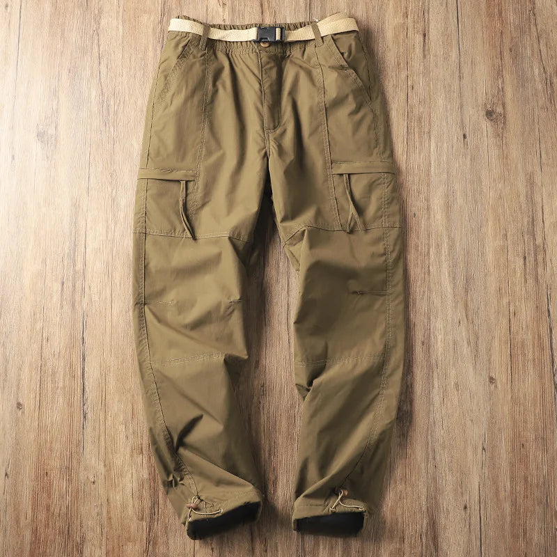Outdoor Workwear Pants Men's Loose Fleece Lined Thick Soft  Hiking Pants Windproof Waterproof Polyester Fiber Straight Leg