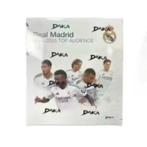 Authentic DAKA Top Audience 2024-2025 Barcelona & Real Madrid Team Jerseys with Autographed Cards and Player Logos.