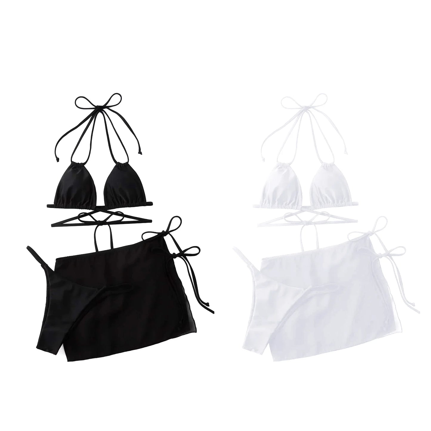 Womens Summer Swim Suit Solid Color Drawstring Strap Three Pieces Beachwear Sexy Bikinis Sets Quick Drying Women Swimsuit