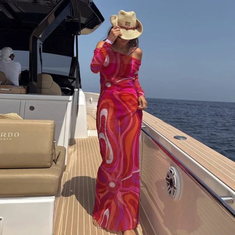 Fashion Halter Printed 3 Pieces Sets Women Lace Up Sleeveless Backless Tops Mini Shorts Asymmetric Skirts 2026 Summer Lady Suits