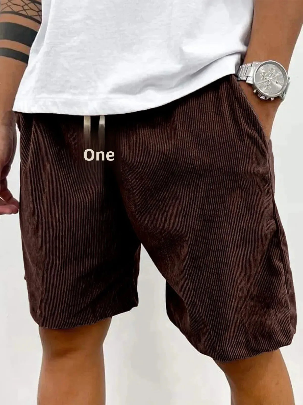 New 2025 Men's Summer Casual Drawstring Corduroy Retro Shorts Comfortable Loose Fit Plain Patterned Versatile for Daily Wear