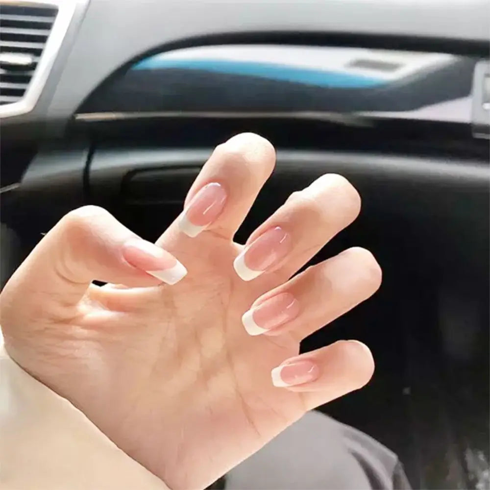 24Pcs/Set Fake Nails With Glue Full Cover Nail Tips Press On Med Nails DIY Manicure Oval Head False Nails Pink Almond Artificial