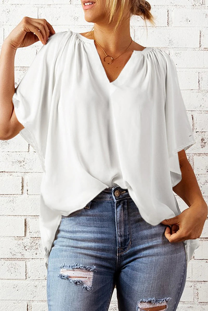 Summer New Loose V-neck Top Casual Women's T-shirt Chiffon Shirt