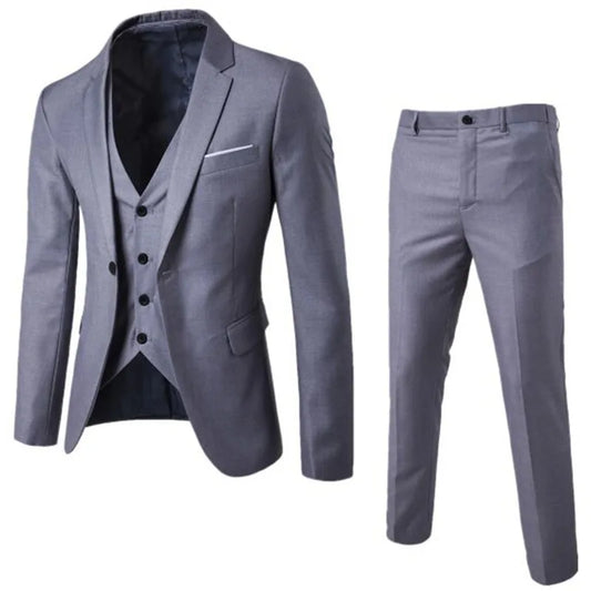 Men Three Piece Suit Sets Full Sleeve Blazers Long Pants Turn Down Collar Slim Fit Evening Wedding Formal Classic 2026 Spring