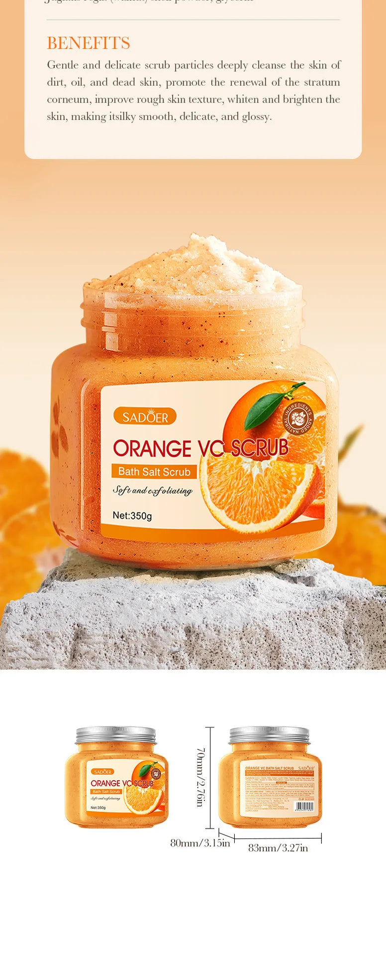 350g Body Bath Scrub, with Gentle and Fine Exfoliating Particles That Can Clean Dirt and Oil from the Skin, Improve Rough Skin Texture, Make the Skin Bright, and Give It a Silky, Smooth, and Radiant Feel - Home Care
