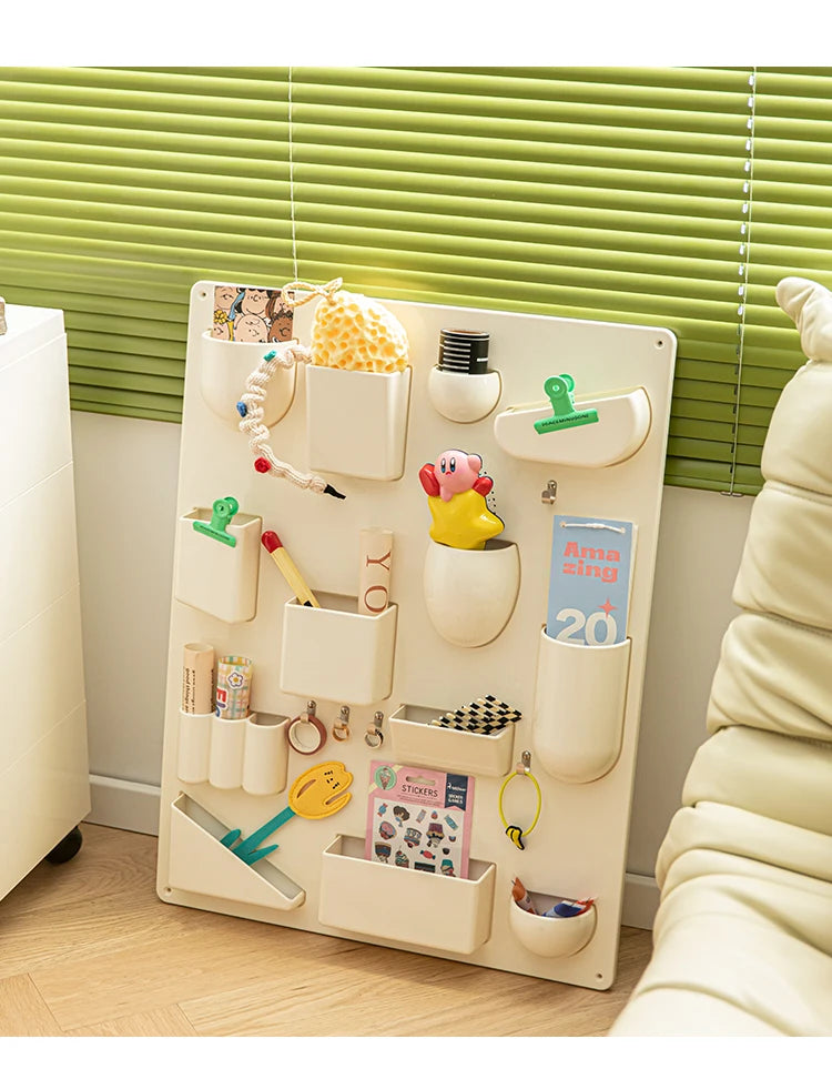 Wall-mounted Storage Rack with Hooks for Office, Kitchen and Workshop Children's Room Organizer with Adjustable Shelves