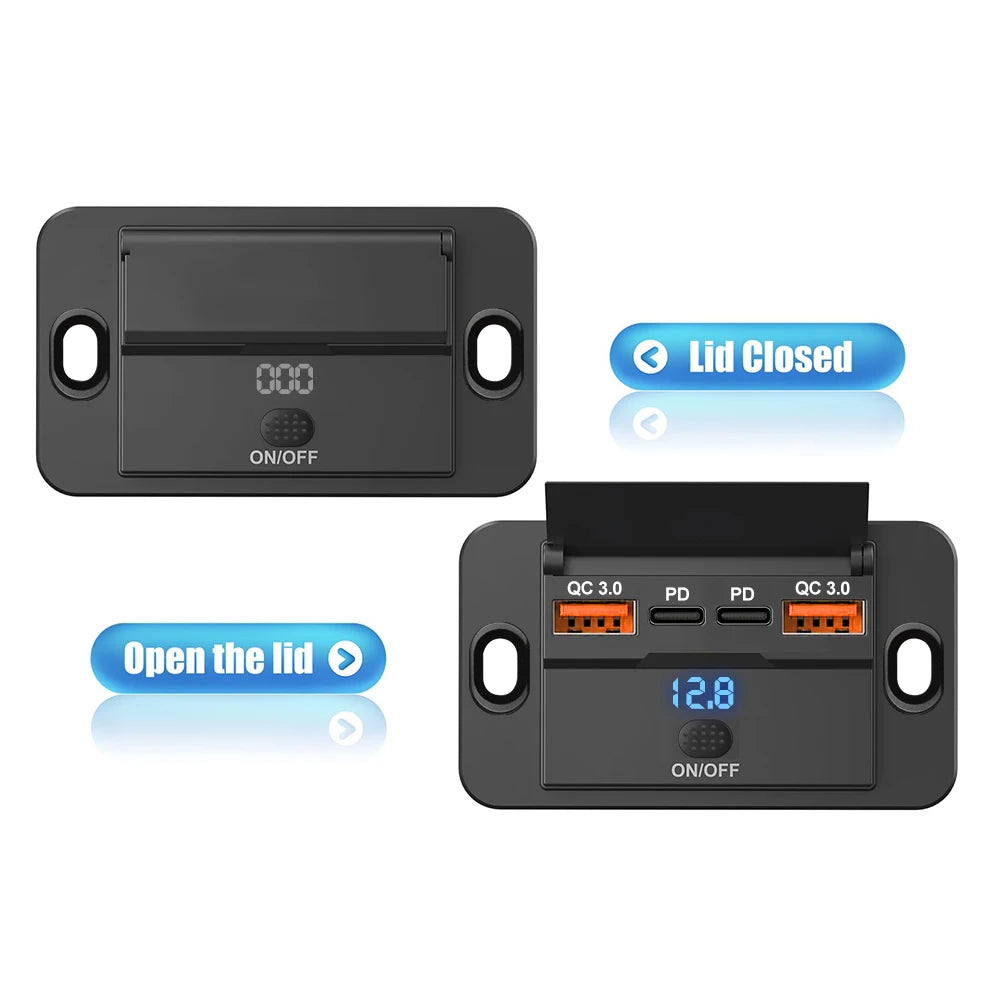 New 4 Ports Car Charger Socket Panel 12V/24V RV USB Outlet Dual QC3.0 PD Fast Charging Socket Accessories for Car Bus RV Truck