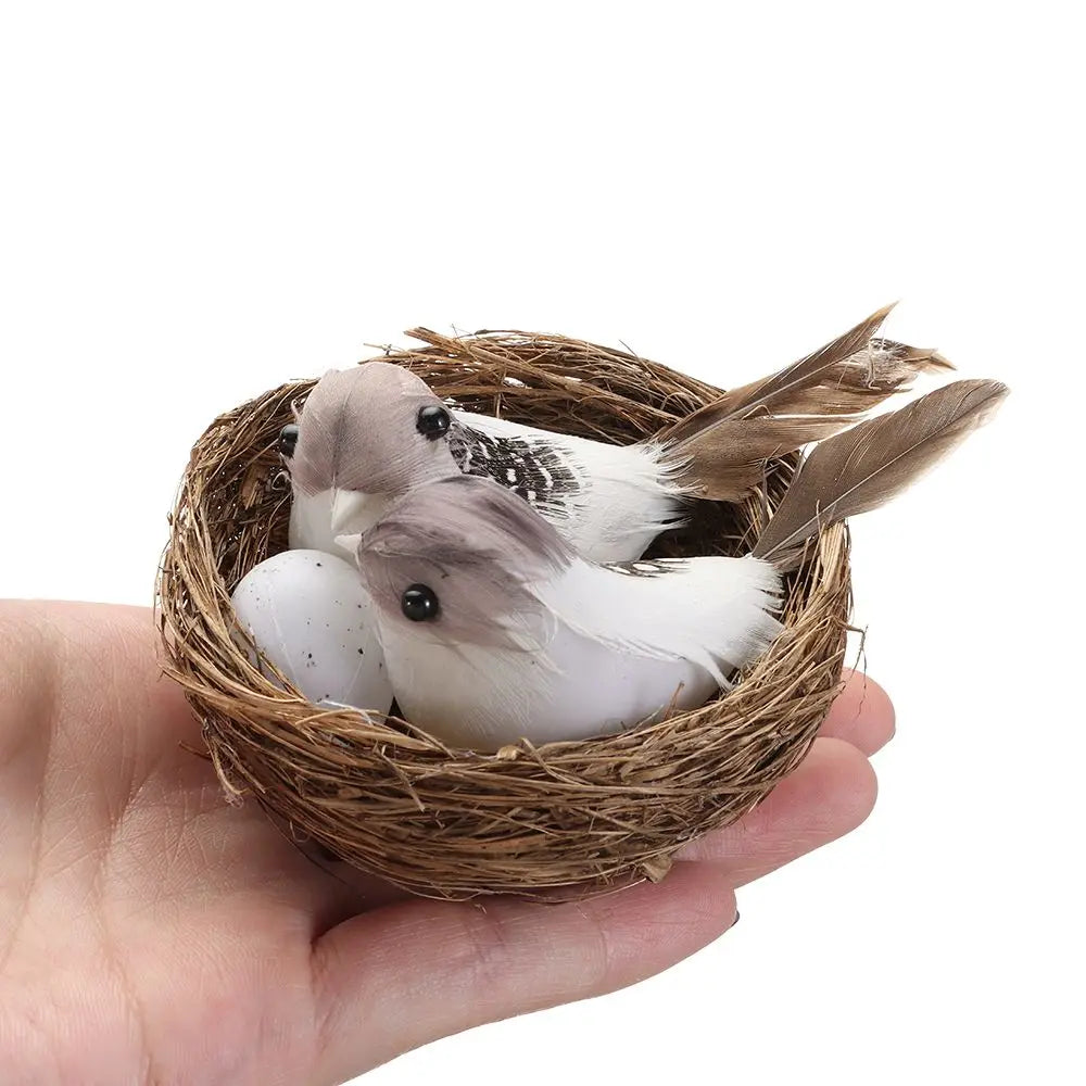 Decor Garden Vine Home House Decoration Craft Nature Realistic Feathered Bird Nest Artificial Craft Birds Birds Egg