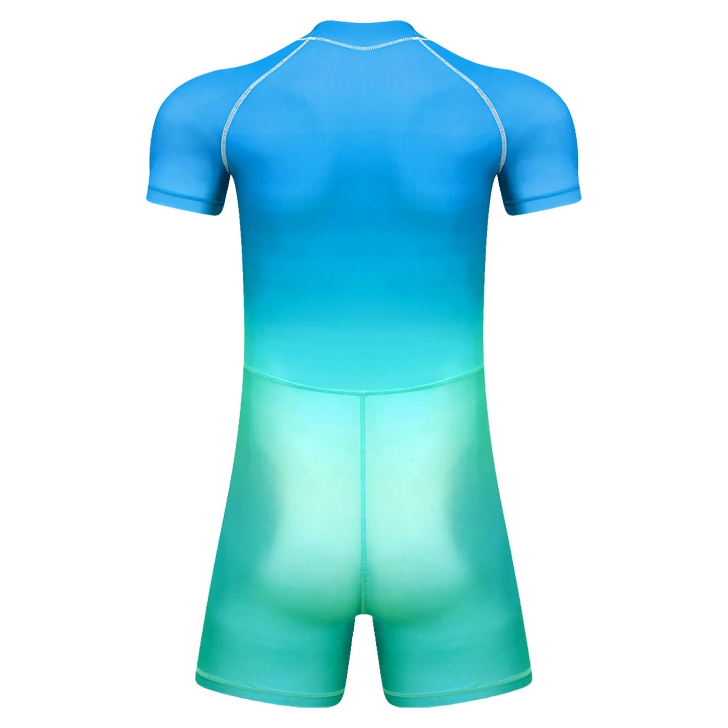 Men Gradient Bodysuit Rash Guard Swimwear Wetsuit Short Sleeve Zipper Bathing Suit Surfing Beach Pool Water Sports Wimsuit