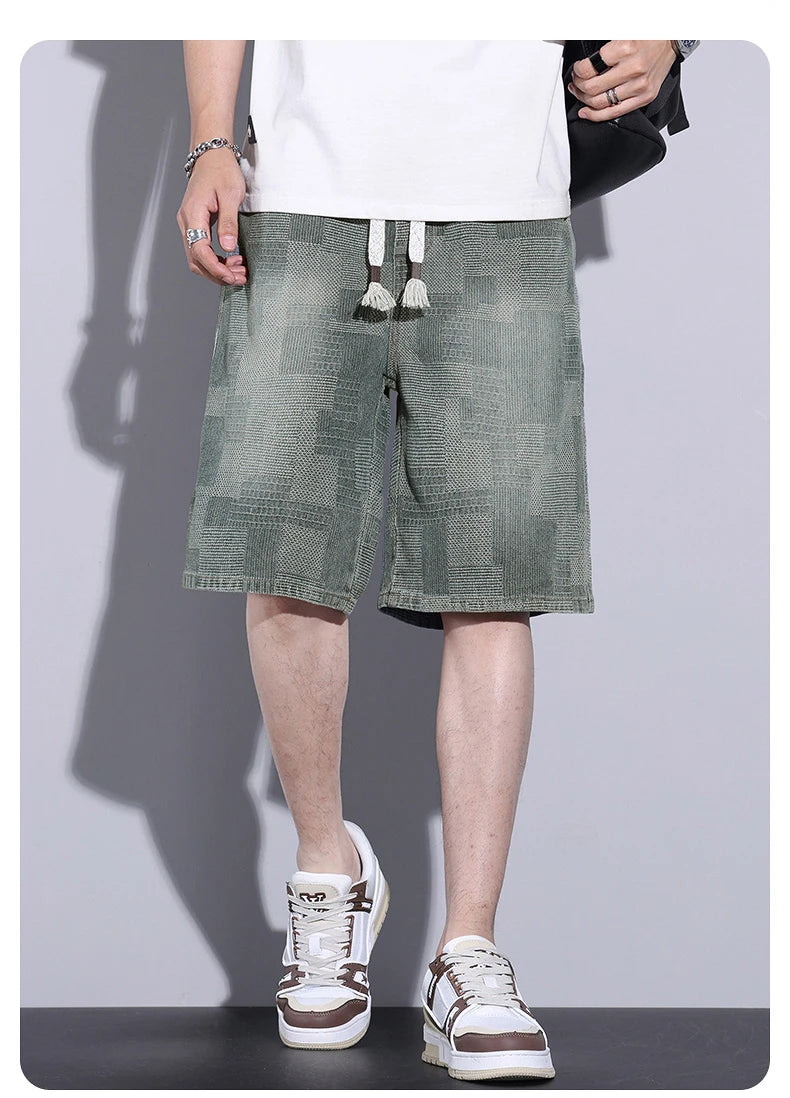 Casual Mens Clothing Baggy Denim Shorts Summer Fashion Starry Sky Pattern Elastic Waist Shorts Men Streetwear Short Jeans Korean
