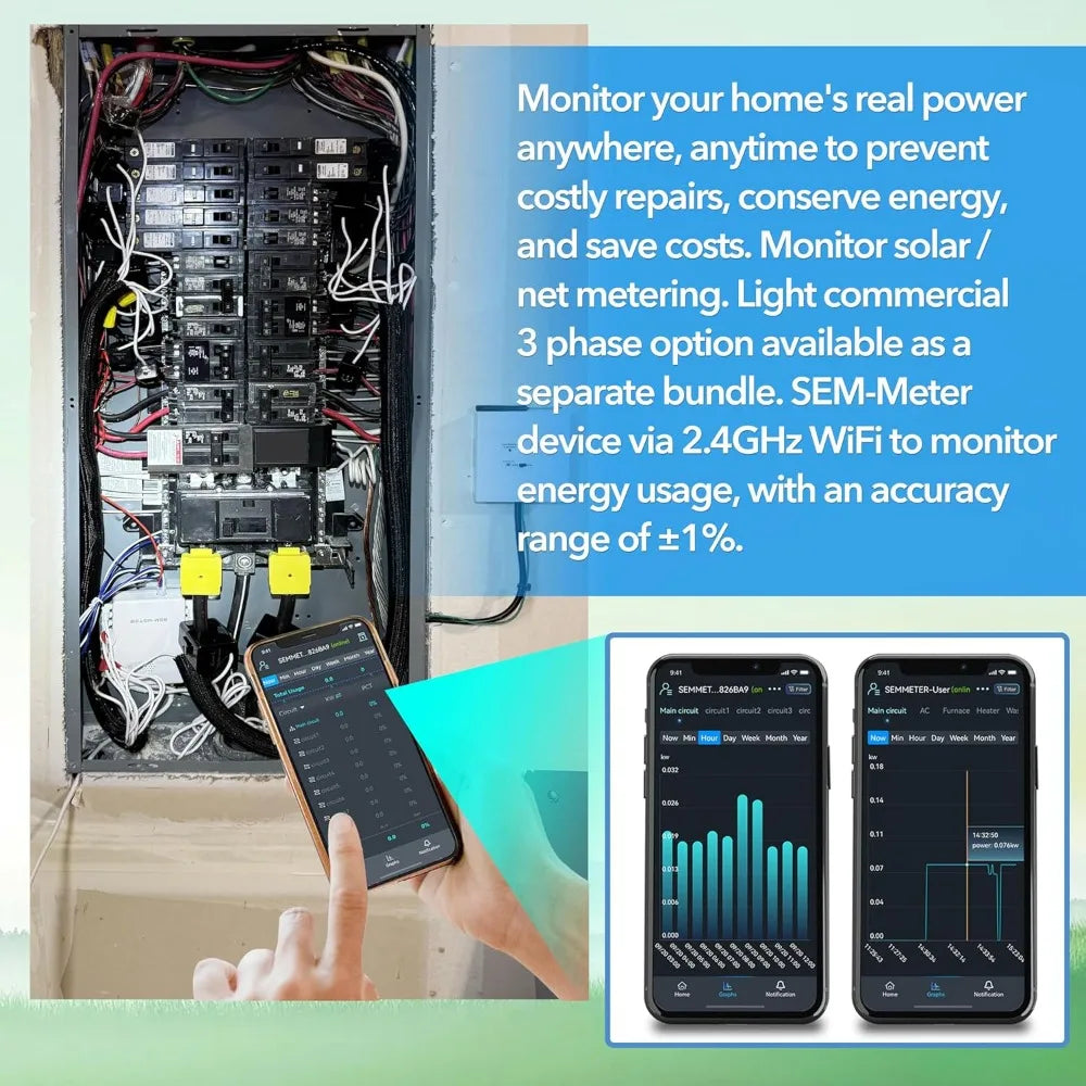 Smart Home Energy Monitor 16 Circuit 50A Sensors Real Time Power Usage Tracking App
