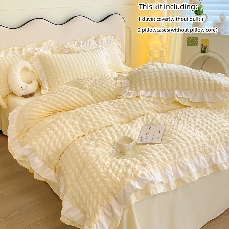 3pcs Korean lace Bedding set seersucker Duvet Cover Set (1*Duvet Cover + 2*Pillowcase, Without Core)for bedroom guest room