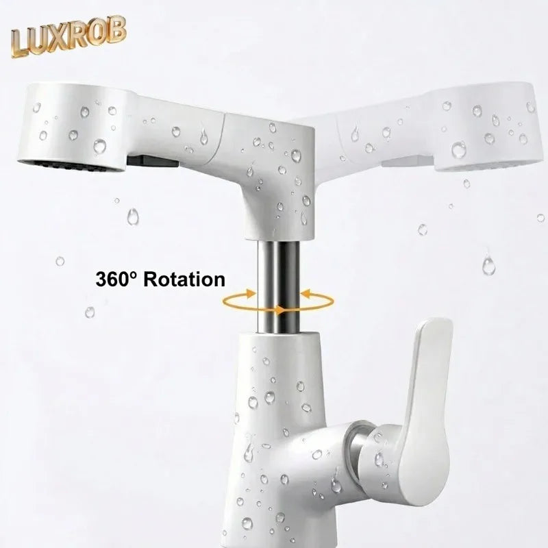2026 New Rotary Pull-out Bathroom Sink Faucet Hot & Cold Water 3 Modes Water Outlet Stylish Modern Design Basin Mixer Tap