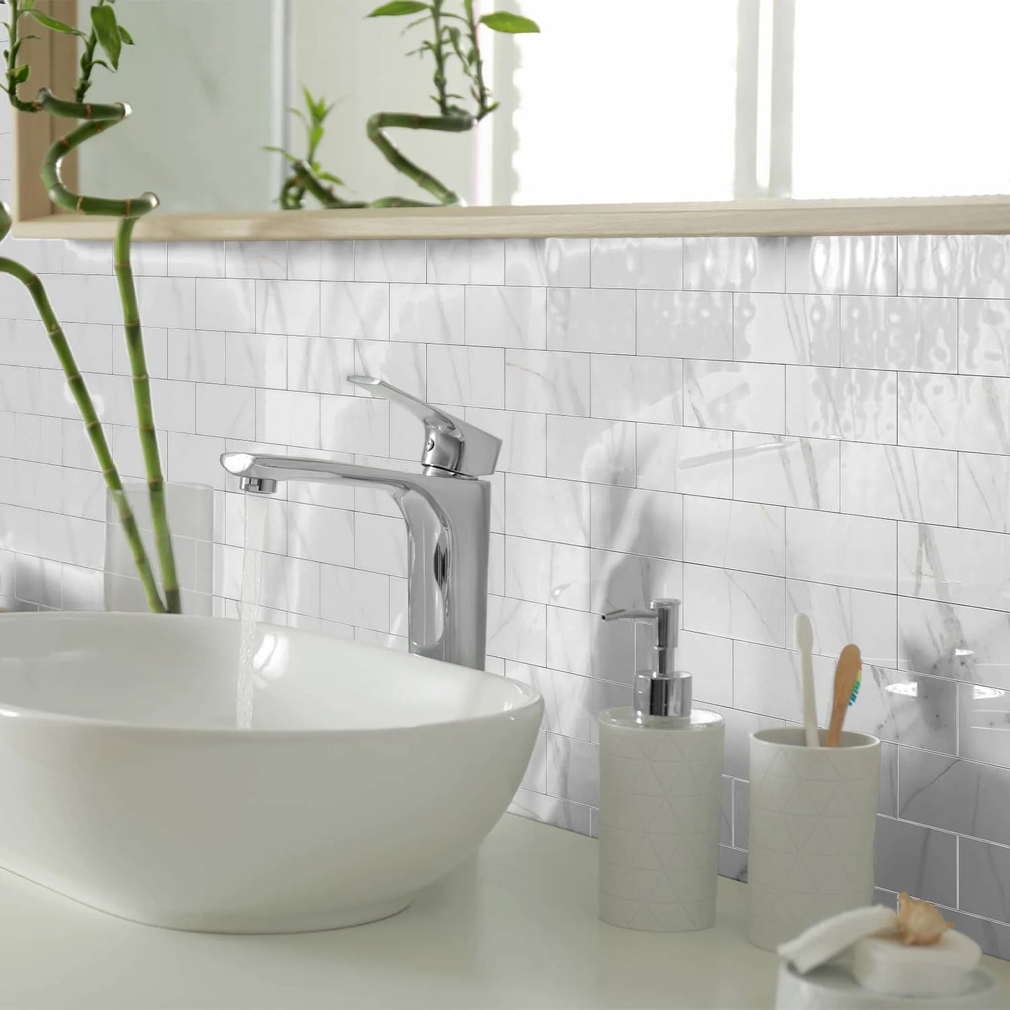 3x6 inch 24/48/96 marble tile stickers, self-adhesive wall stickers, suitable for kitchen and bathroom splash proof decoration