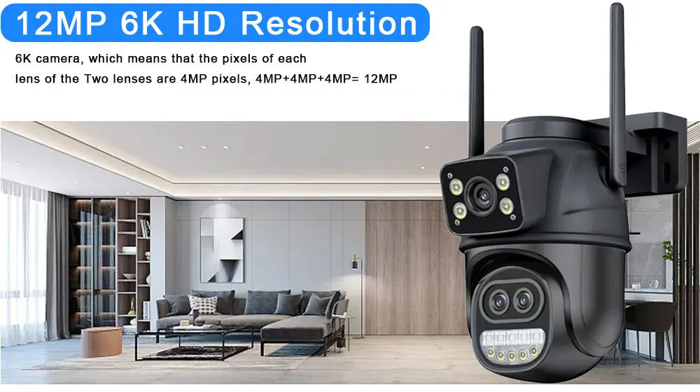 ICSEE Smart WIFI Security Camera 12MP 8K Three Lens 8X Zoom Outdoor HD Video Surveillance IP Cameras IPTV CCTV PTZ Auto Tracking
