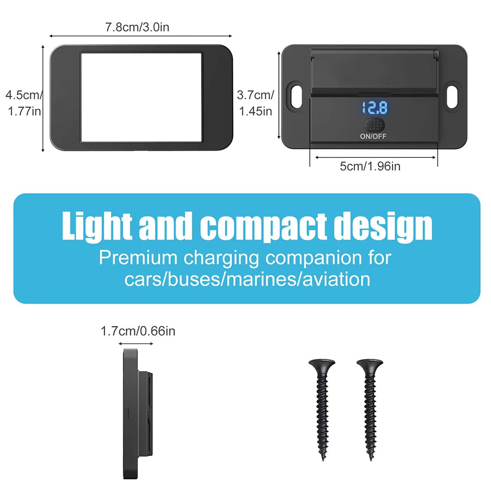 New 4 Ports Car Charger Socket Panel 12V/24V RV USB Outlet Dual QC3.0 PD Fast Charging Socket Accessories for Car Bus RV Truck