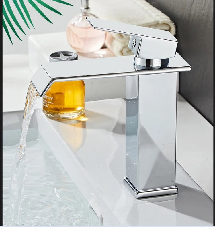 Waterfall Basin Faucet Gold and Black Sink Waterfall Mixers Bathroom Faucet Deck Mounted Washbasin Taps