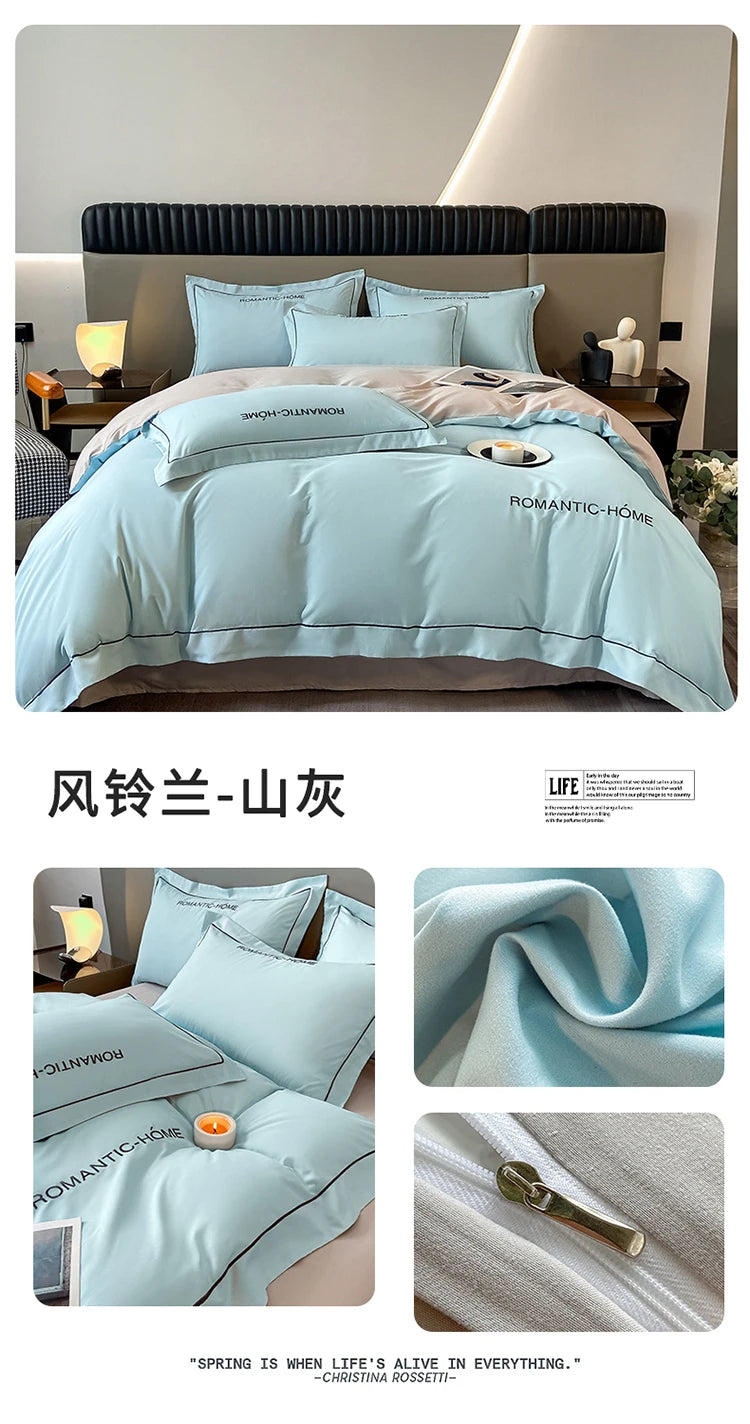 1 Set Cotton Bedding Set with Duvet Cover Bed Sheet Pillowcase Luxury  Bedsheet Solid Color King Queen Full Twin Size