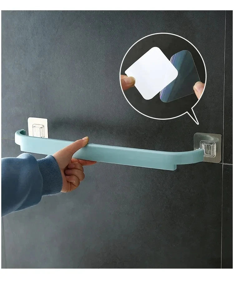 Adhesive Towel Rack for Bathroom Towel Bar Bath Shelf Wall Mounted Towel Hanger Toilet Suction Cup Holder Kitchen Organizer
