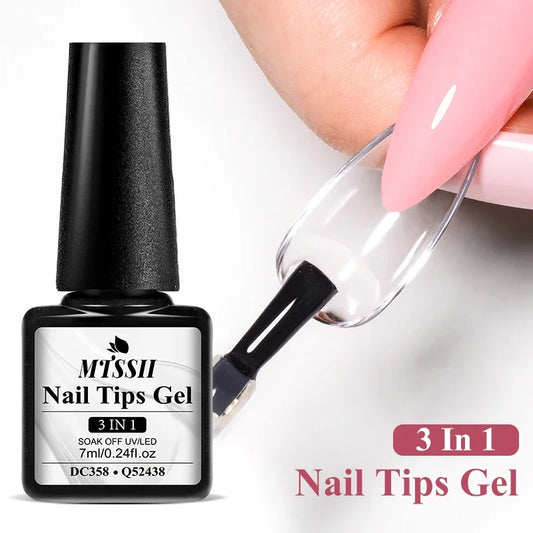 3 IN 1 Soft Nail Tips Gel Transparent Nail Tips Gel For False Nails Extension Strong Adhesive Tip Glue UV LED Soak Off Manicure
