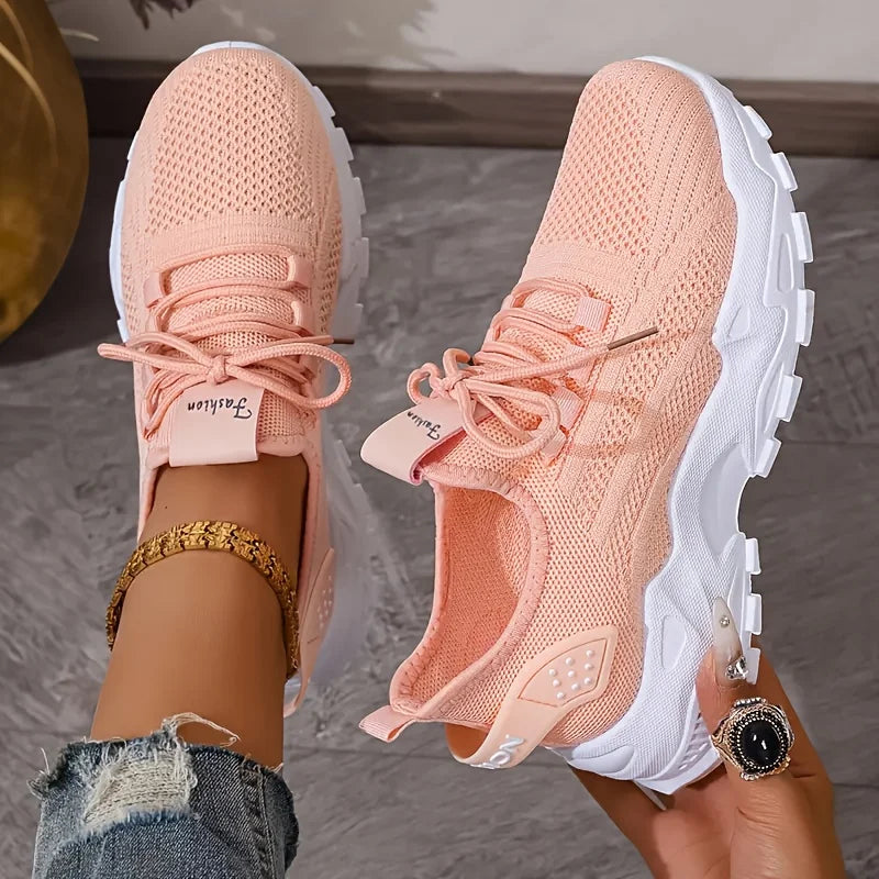 Fashion Women's Casual Knit Sneakers Breathable Lightweight Soft Sole Non Slip Outdoor Walking Shoes