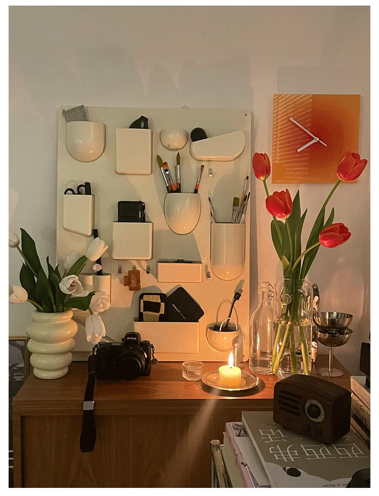Wall-mounted Storage Rack with Hooks for Office, Kitchen and Workshop Children's Room Organizer with Adjustable Shelves