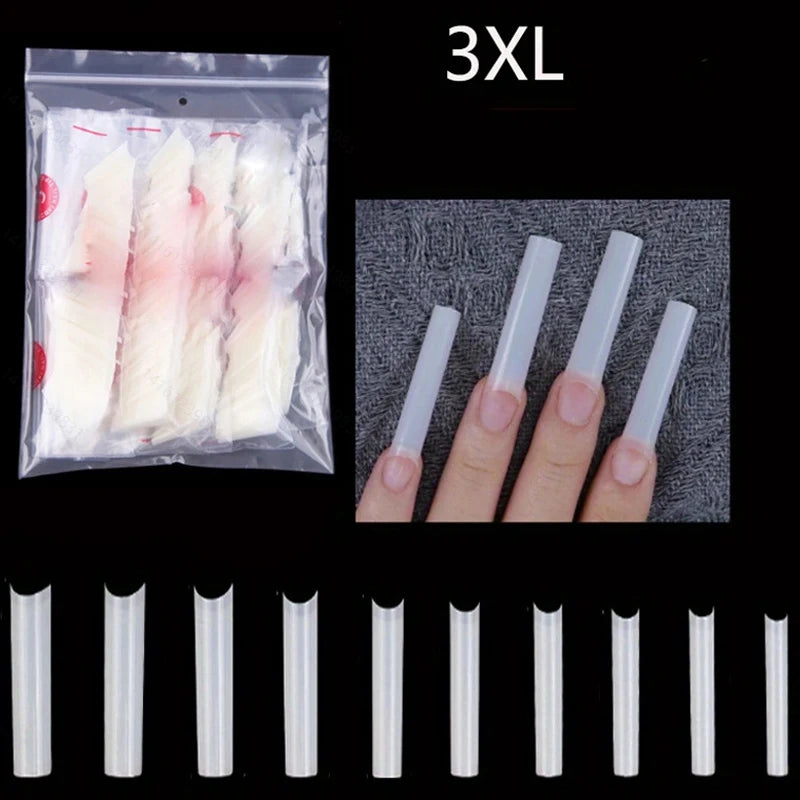 500Pcs XXL No C Curve Nail Tips for Acrylic Nails, Professional Set, Straight Tapered Square Clear Nail Tips Half Cover Long Fak