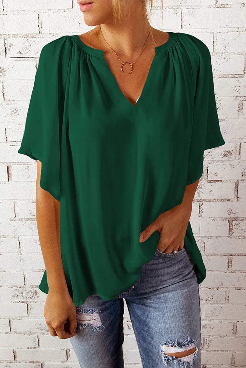 Summer New Loose V-neck Top Casual Women's T-shirt Chiffon Shirt