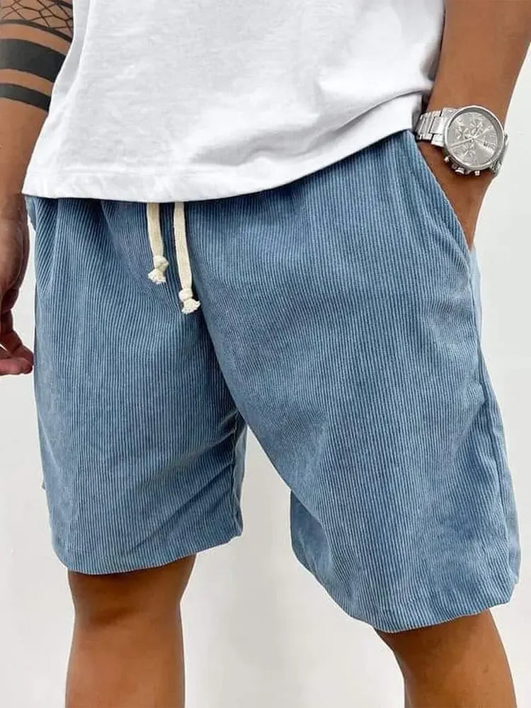 New 2025 Men's Summer Casual Drawstring Corduroy Retro Shorts Comfortable Loose Fit Plain Patterned Versatile for Daily Wear