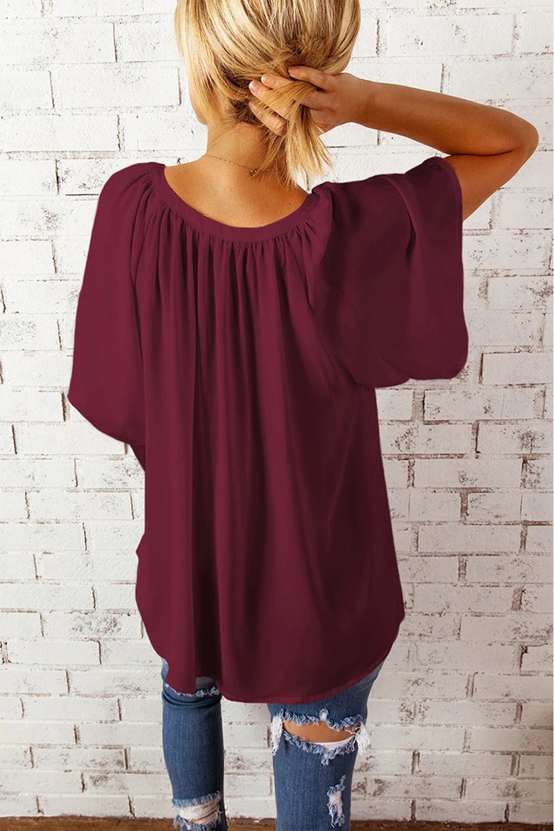 Summer New Loose V-neck Top Casual Women's T-shirt Chiffon Shirt