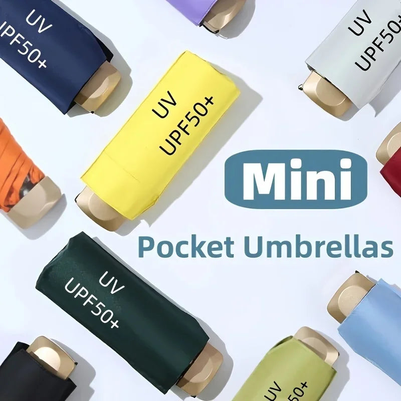Low Price Promotion Mini Sun Umbrella Pocket Rain Umbrella Vinyl Folding UV Ultraviolet Protection Sun Shade Pocket Parasol
