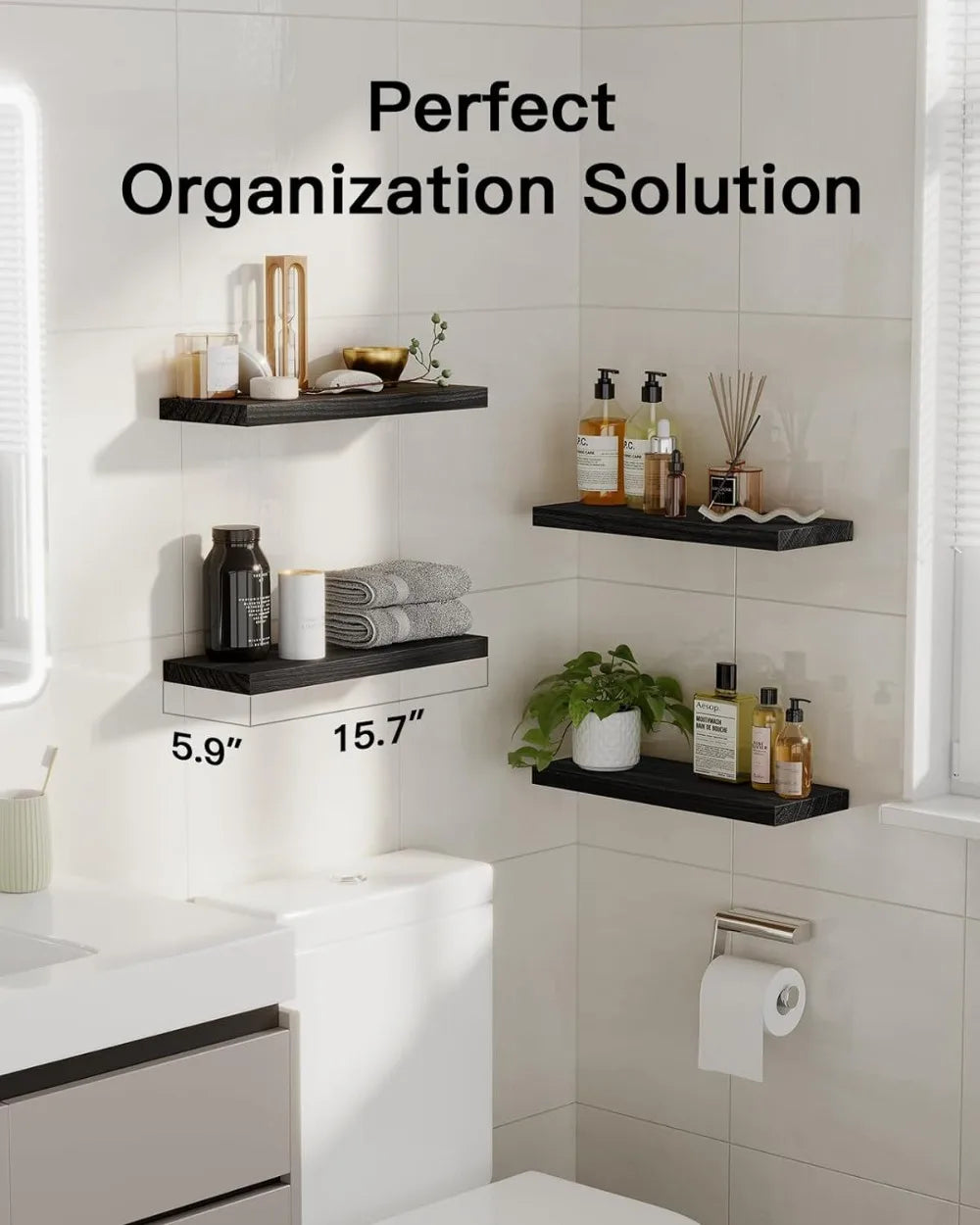 1pc Floating Shelves Wooden Wall Mounted Storage Shelf Deeper Thicker Bathroom Shelves for Living Room, Bedroom, Kitchen