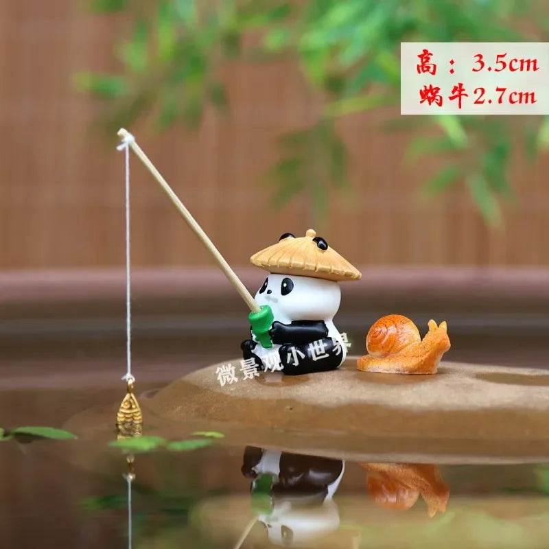 Aquarium Decoration Mini Fishing Panda Fishing Frog Fish Tank DIY Landscaping Ornaments Home Garden Pond Decorations