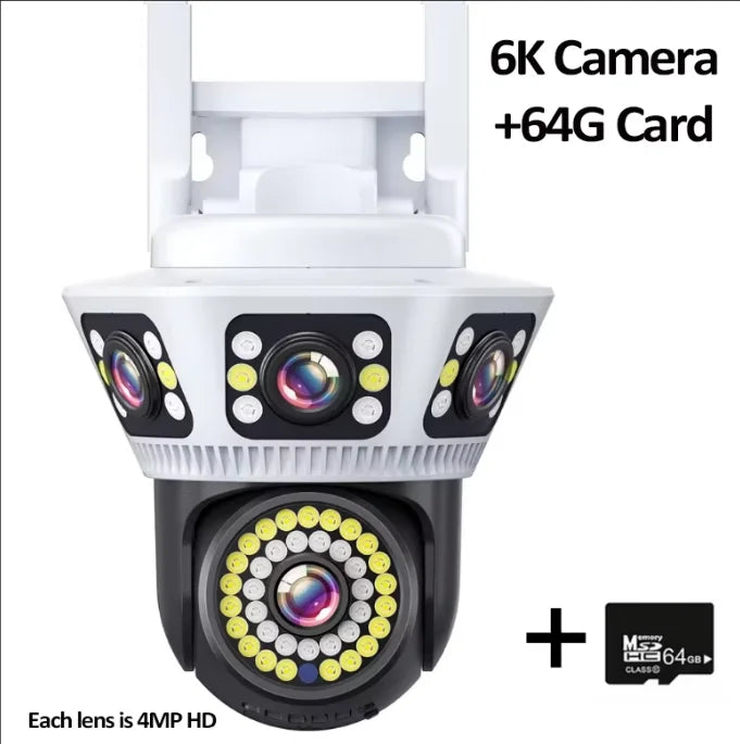 Smart Home WiFi Camera 6K Three Screen Security Camera Outdoor Security Protection Auto Tracking Camara 4K Yoosee CCTV Camera