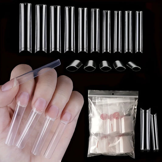 500Pcs XXL No C Curve Nail Tips for Acrylic Nails, Professional Set, Straight Tapered Square Clear Nail Tips Half Cover Long Fak