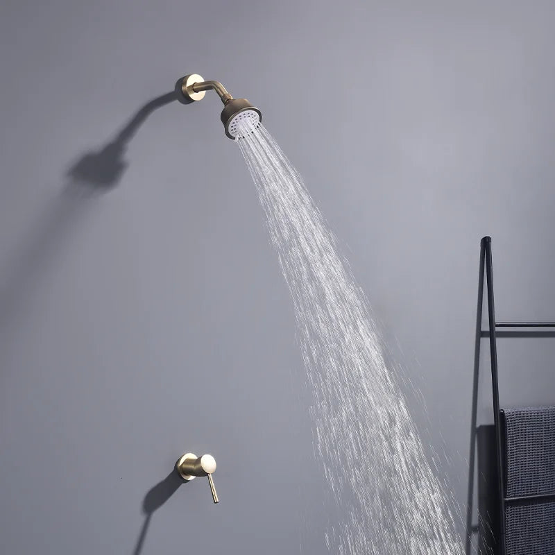 High Quality Brushed Gold Wall Mounted Bathroom Shower Mixer Brass Faucet Hot Cold Water Mixer Tap ABS Head Rainfall Shower Set