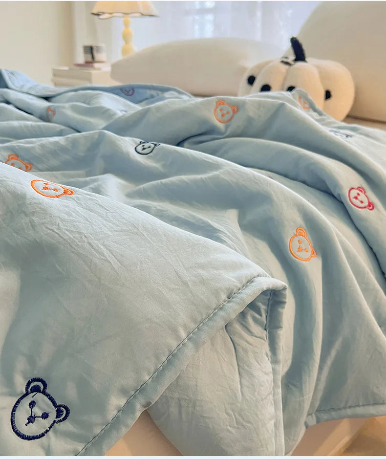 2025 New Embroidered, washed cotton, summer quilt, air-conditioned, skin friendly, breathable, machine washable bedding